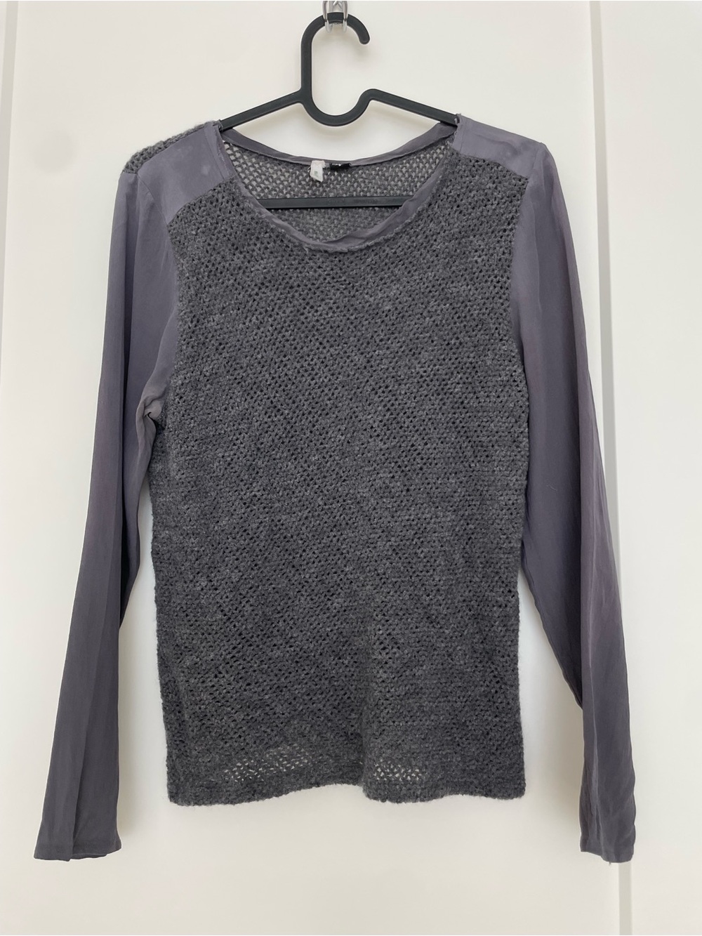 smitten Charcoal Gray Mixed-Texture Long Sleeve Top